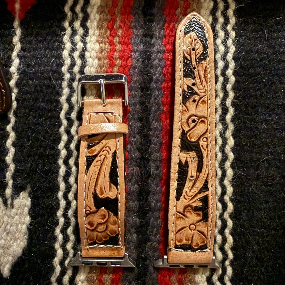 Leather Floral Engraved Apple Watch Band